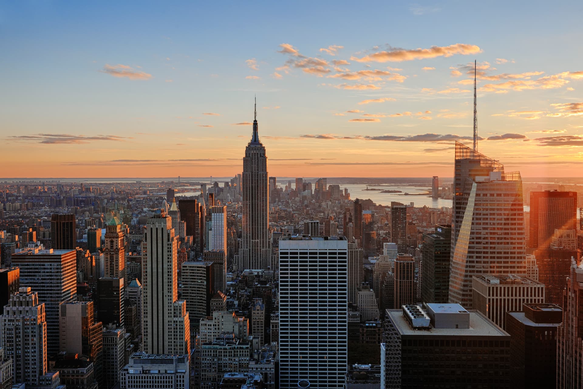 New York skyline at sunset with the Empire State Building